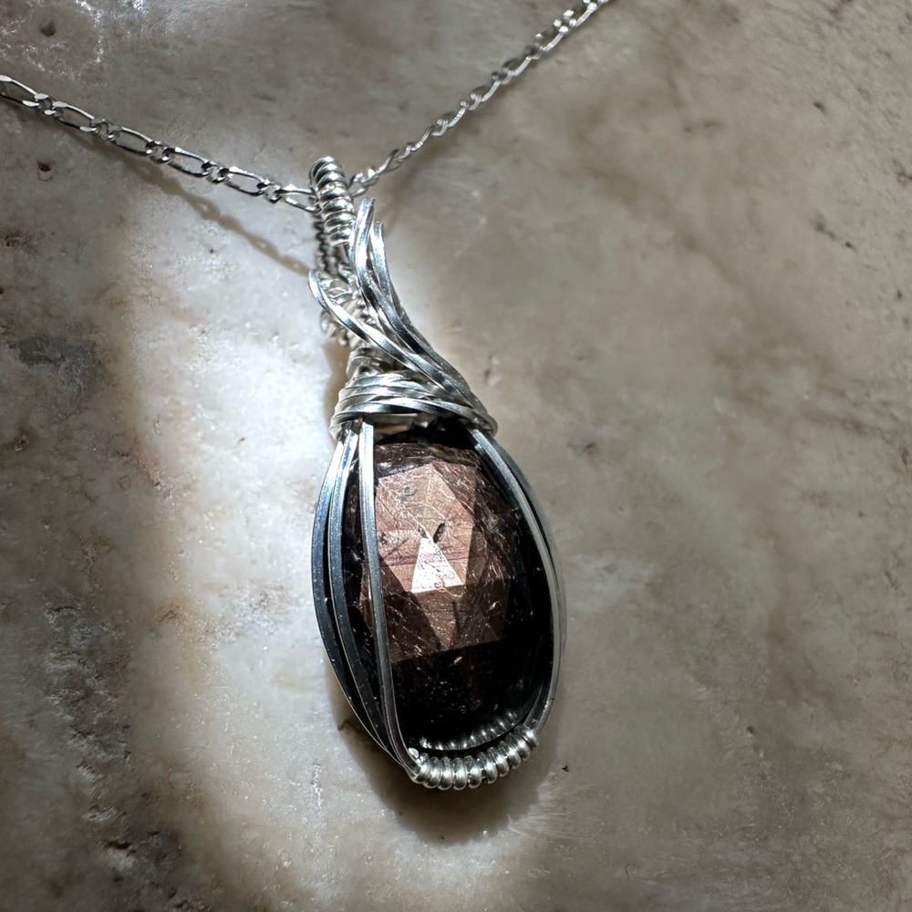 Sterling Silver Faceted Chocolate Sapphire Necklace Pendant